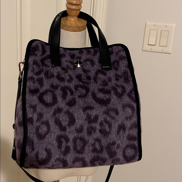 Kate Spade New York Morley Purple Leopard Furry Fleece Crossbody Tote NWOT - Picture 3 of 13
